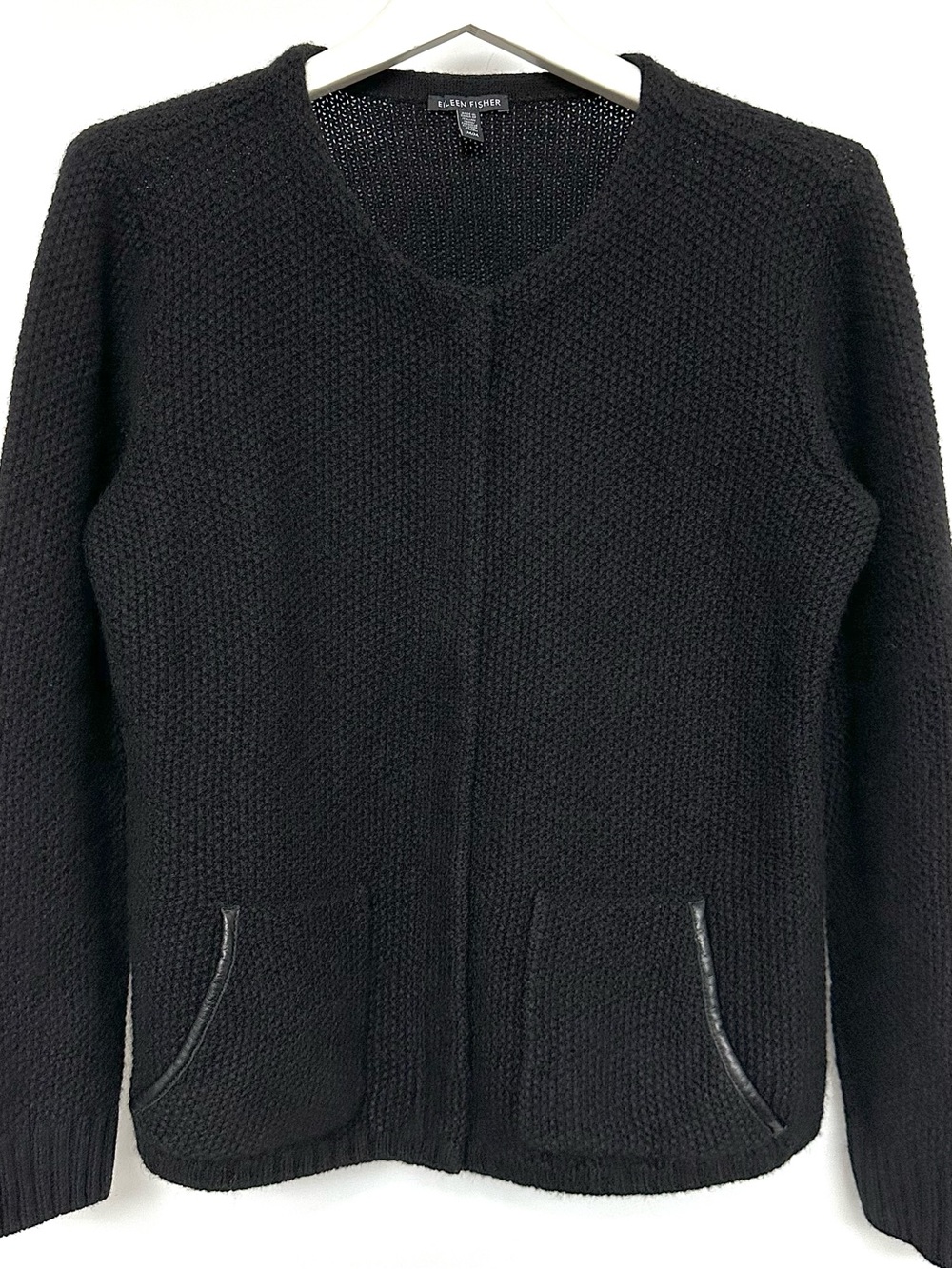EILEEN FISHER Yak+Merino+Leather Cardi
